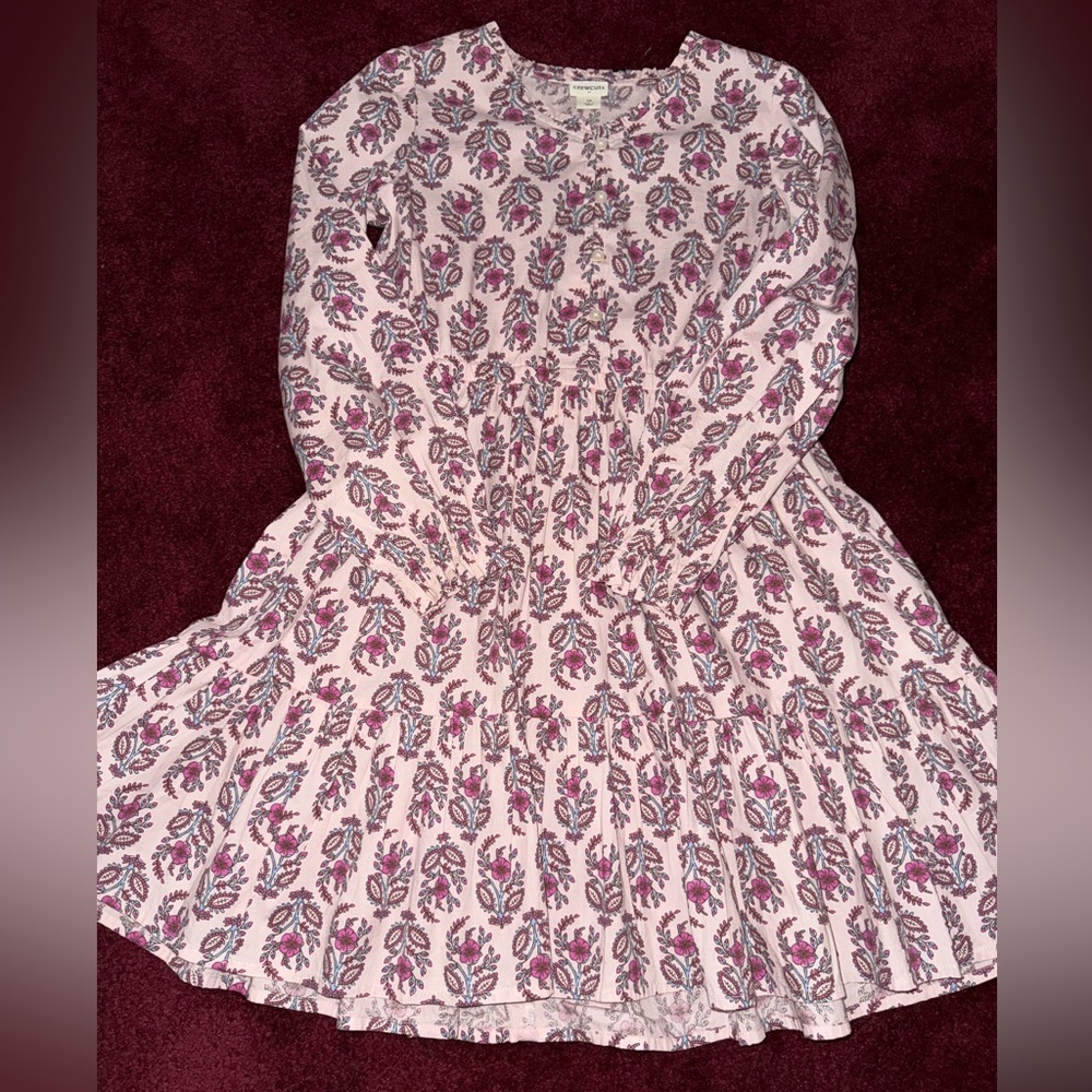 Crewcuts girls size 10 long sleeve all over print spring dress pink paisley pink